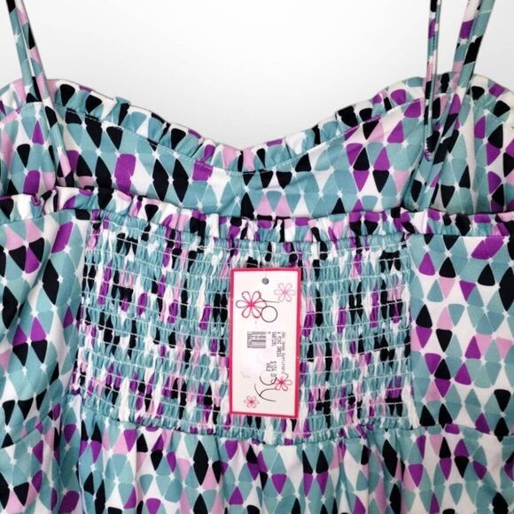 Joy Joy Womens Sundress Sz Medium Fit Flare Blue Purple Knit Stappy Coastal 56B7 - Picture 3 of 13